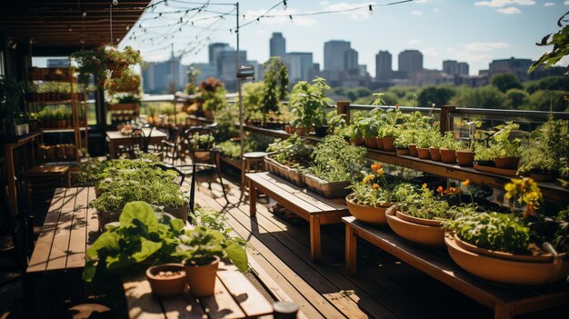 Foto una foto de un jardín en la azotea del centro de la ciudad o una granja urbana