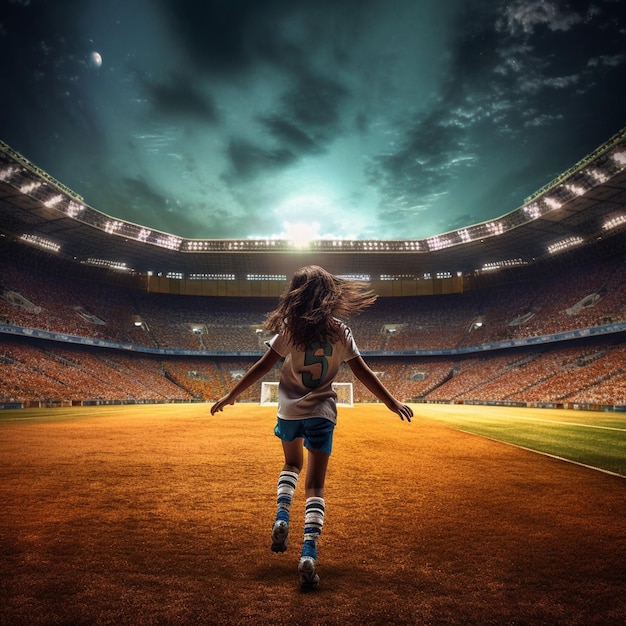 Foto jogadora de futebol feminina chutando bola treinando em ação e movimento