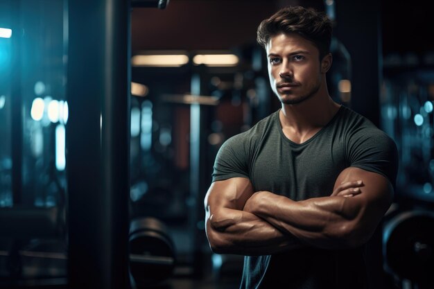 Foto de un joven apuesto solo en el gimnasio.