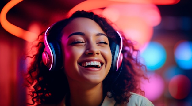 Foto foto de un joven con auriculares disfrutando de la música