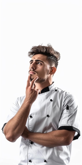 Foto de un joven chef confiado y reflexivo