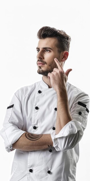 Foto de un joven chef confiado y reflexivo