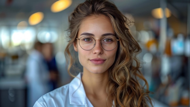 Foto de una joven científica lidera un equipo de especialistas en el Laboratorio de Ciencias Médicas Modernas