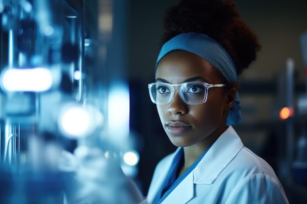Foto de una joven científica trabajando en su laboratorio.