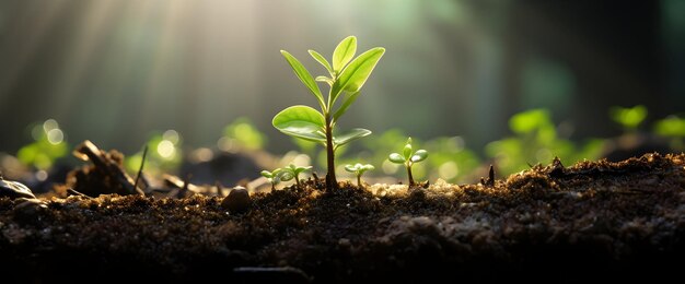 Foto joven creciendo planta verde plantando día mundial de las plantas generativo ai