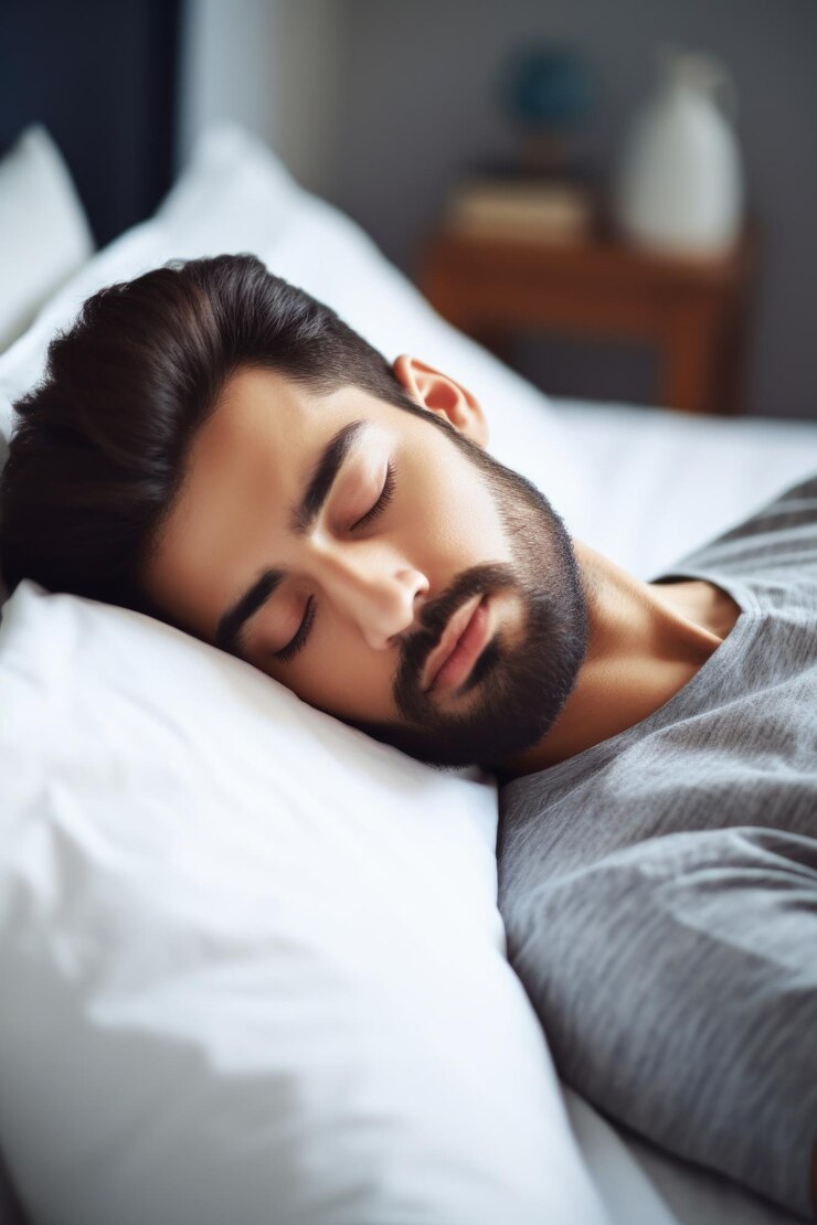 Foto de un joven durmiendo en su cama en casa creada con IA generativa