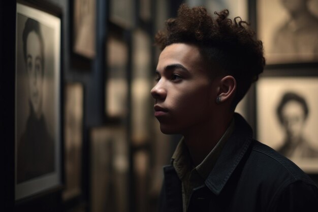 Foto de un joven en una galería de arte pública.