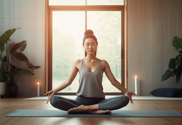 Foto de una joven haciendo actividad de yoga.