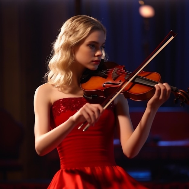 Foto joven hermosa mujer tocando el violín