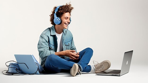 Foto de un joven, una mujer, una estudiante trabajando con una computadora portátil.