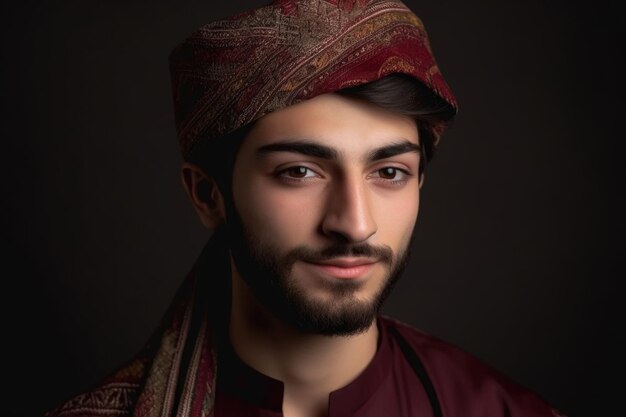 Foto foto de un joven musulmán con un sombrero tradicional