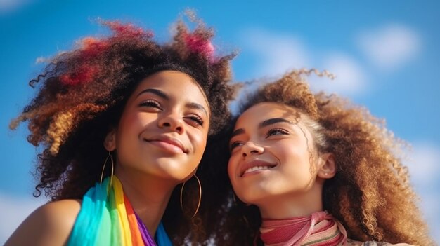 Foto joven pareja celebra el mes del orgullo