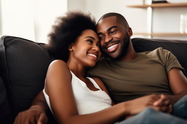 Foto de una joven pareja feliz relajándose en el sofá juntos en casa creada con ai generativo