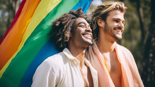 Foto joven pareja de lesbianas celebra el mes del orgullo