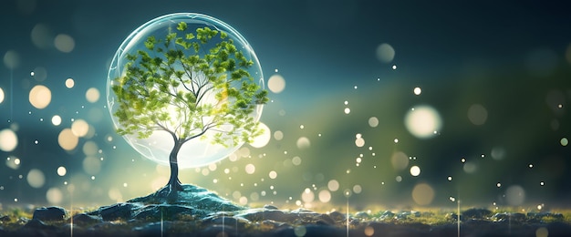 Foto joven planta verde y concepto de ecología del suelo generativo ai