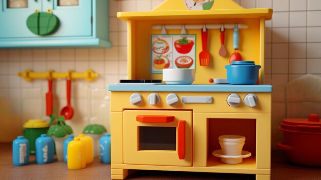 Una foto de un juego de cocina de juguetes para niños