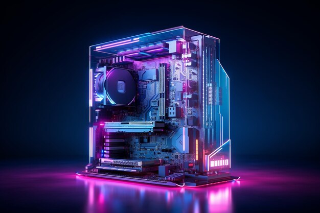 Foto juegos de PC computadora brillando en la oscuridad futurista ilustración moderna tecnologías innovadoras