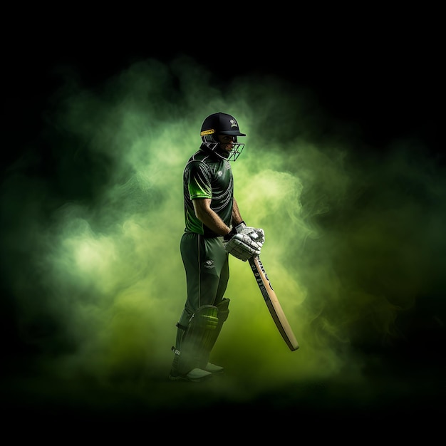 Foto Jugador de críquet paquistaní celebra en niebla verde Partido de la Copa Mundial Masculina ICC 2023 generativa ai