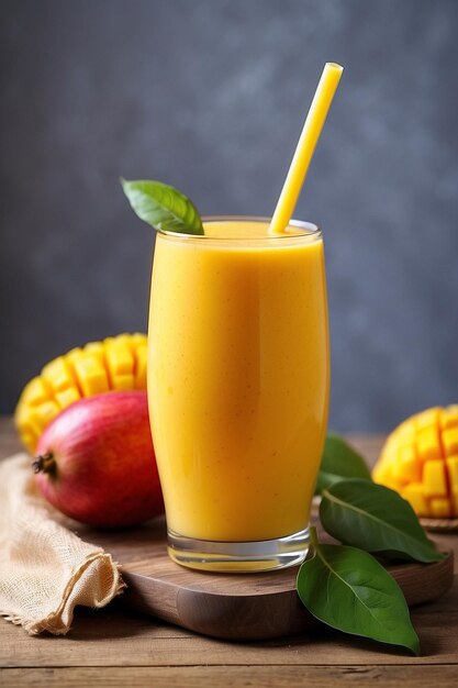 Foto jugo de mango y mango en una mesa