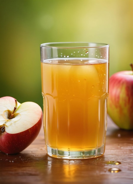 Foto del jugo de manzana y la manzana