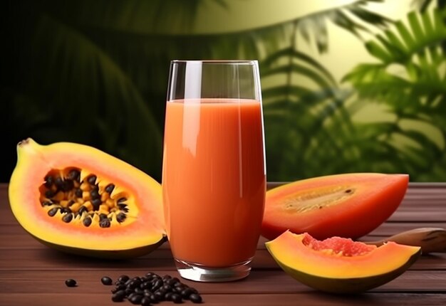 Foto foto de jugo de papaya de fondo de papaya rebanadas de papaya y papaya madura