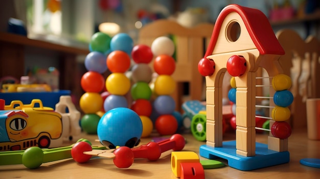 Una foto de juguetes educativos coloridos en una sala de juegos