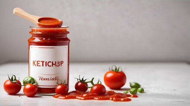 Foto-Ketchup oder Tomatensauce mit frischer Tomate