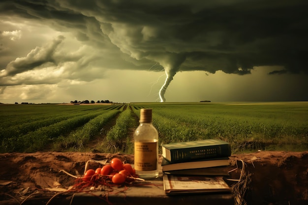 Foto foto del kit de preparación para el tornado con suministros esenciales