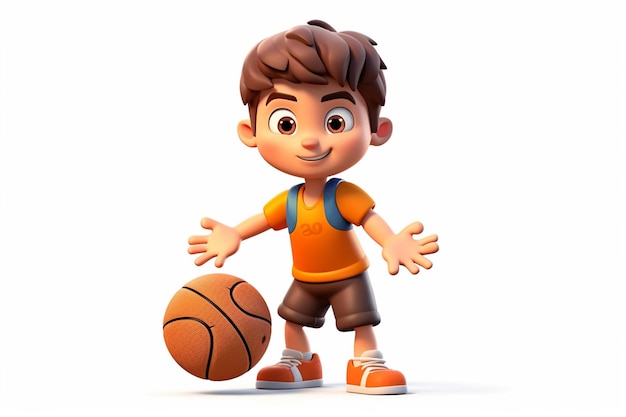 Foto kleiner Junge, der Basketball spielt, weißer Hintergrund