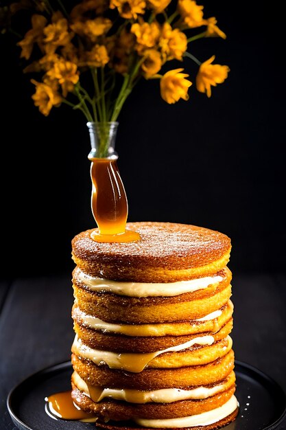 Foto-Komposition von leckeren Frühstücks-Pancakes, generiert von KI
