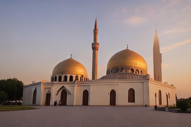 Foto kostenlos Ramadan Kareem Eid Mubarak Moschee am Abend mit Sonnenlicht Hintergrund