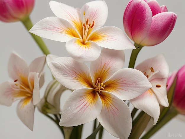 Foto kostenlos Schöne farbenfrohe Frühlingsblumen auf weißem Hintergrund Nahaufnahme Naturhintergrund