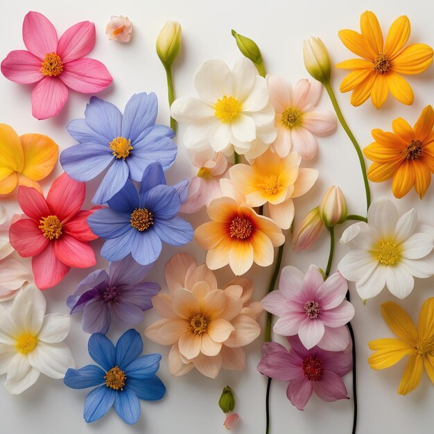 Foto kostenlos Schöne farbenfrohe Frühlingsblumen auf weißem Hintergrund Nahaufnahme Naturhintergrund