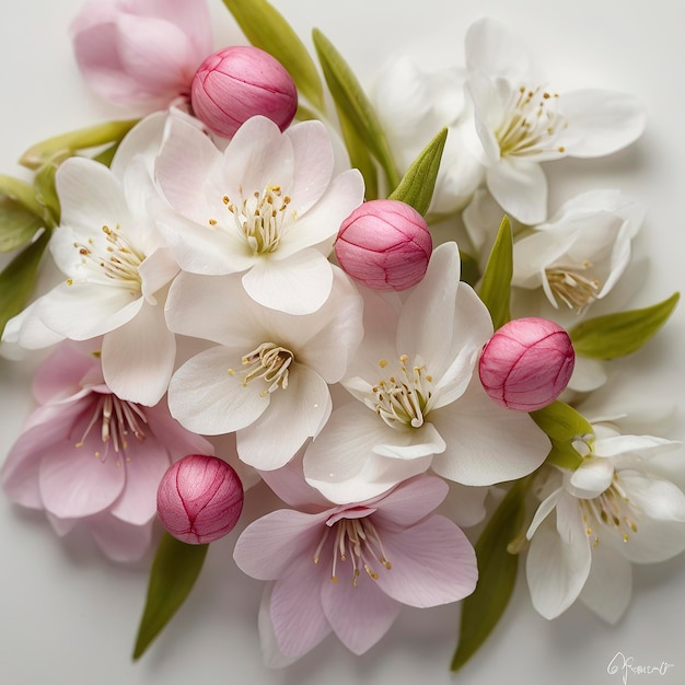 Foto kostenlos Schöne Frühlingsblumen auf weißem Hintergrund Top View Blumenmuster