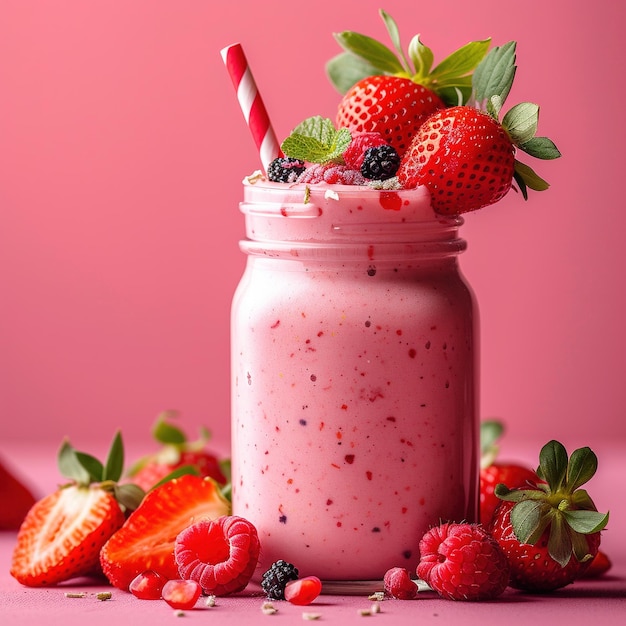 Foto kostenloser Erdbeersaft in einem Becher entzückender Blick