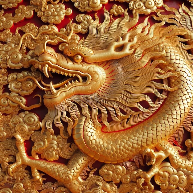 Foto kostenloses chinesisches Neujahr Goldener Drache auf rotem Hintergrund