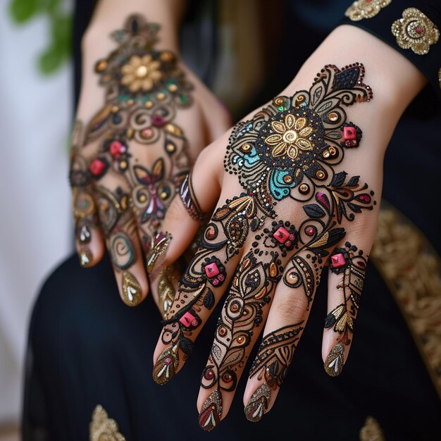 Foto kostenloses Henna-Mehendi-Design indischer pakistanischer asiatischer Braut indischer und arabischer Mehndi-Design