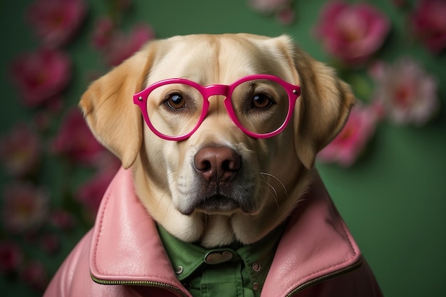 Foto foto de un labrador con gafas y ropa elegantes seriedad exuberancia