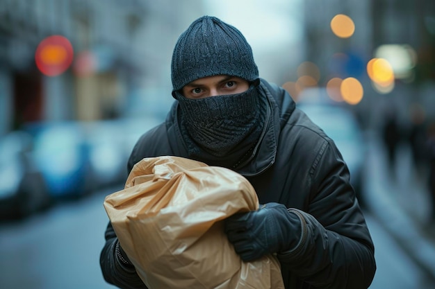 foto de un ladrón huyendo con bienes robados