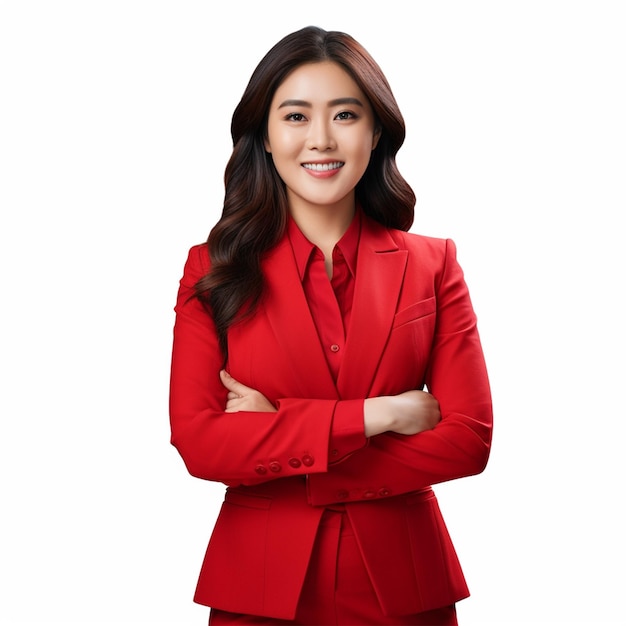 Foto lächelnde asiatische Geschäftsfrau steht und schaut