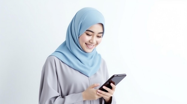 Foto lächelnder schöner asiatischer muslimischer Frau auf weißem Hintergrund