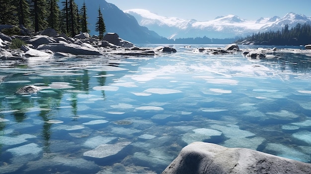 Foto lago com gelo azul rachado transparente ai imagem gerada ai geradora