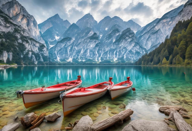 Una foto de un lago con montañas al fondo.