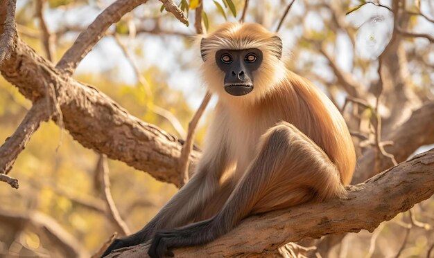 Foto foto de un langur marrón sentado en una rama de un árbol en senegal