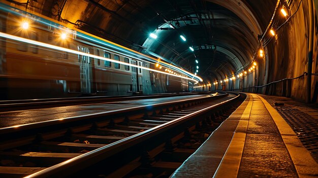 foto de larga exposición de gran ángulo en el metro conduciendo por la ciudad