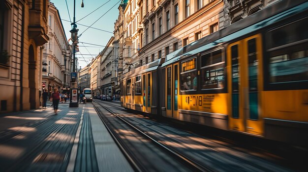 foto de larga exposición de gran ángulo en el metro conduciendo por la ciudad