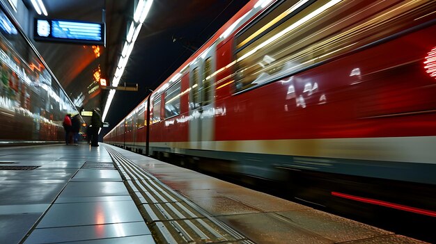 Foto foto de larga exposición de gran ángulo en el metro conduciendo por la ciudad