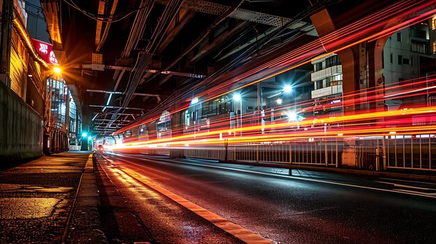 Foto foto de larga exposición de gran ángulo en el metro conduciendo por la ciudad