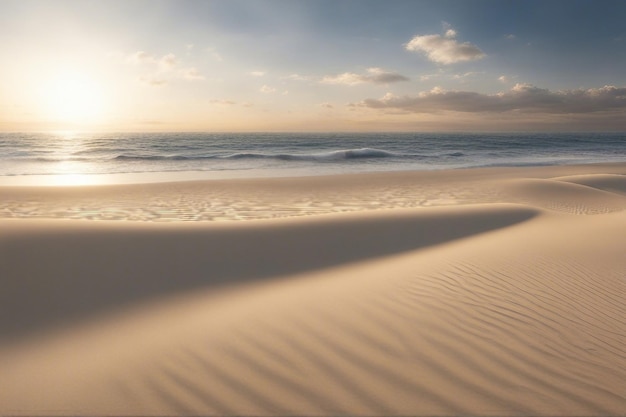 Foto leeres Meer und Strand mit Sand Aussicht auf den Himmel und das Sonnenlicht