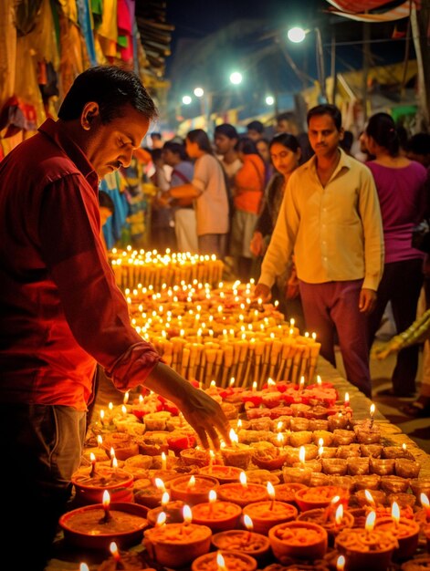 Foto libre de Indios hindúes felices iluminando a Deepa en el día de Diwali